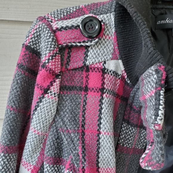 ambiance apparel Multicolored Plaid Knit Zip-up Winter Bomber Jacket Coat - Picture 6 of 16
